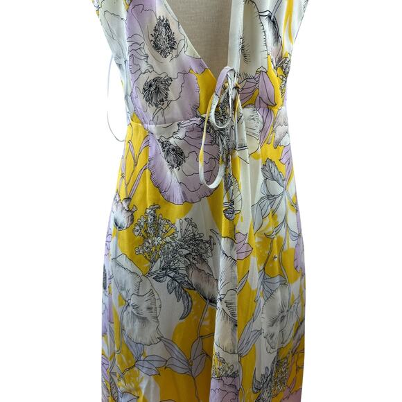 Yumi Kim Anthro Silk Floral Maxi Dress Rush Hour Wrap Tie Front Yellow Size XS - Picture 5 of 16